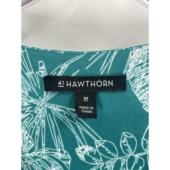 41 Hawthorn Green Tropical Short Sleeve Blouse Resort Short Sleeve Sz 2X - Picture 2 of 4